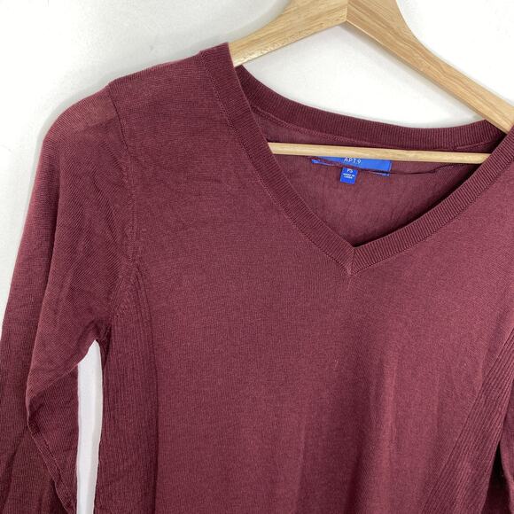 Apt. 9 Maroon V-Neck Long Sleeve Tunic Sweater Women's Size Small Petite SP - Picture 3 of 5